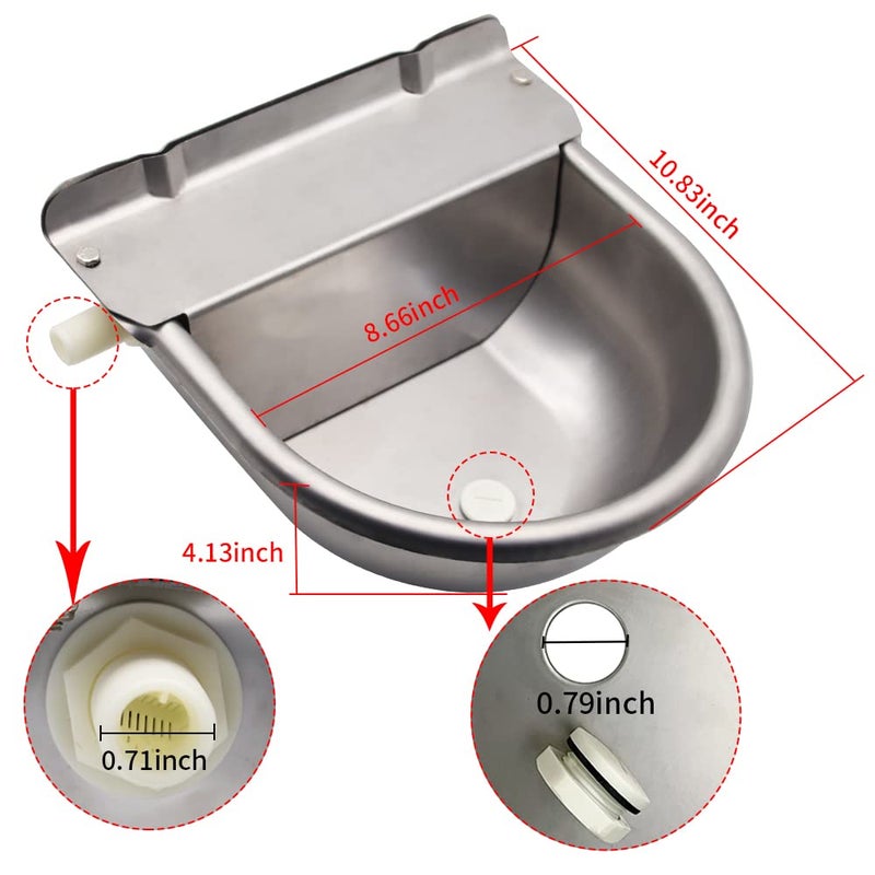 MODUODUO Automatic Horse Waterer Large Livestock Water Bowl 1.35Gal Stainless Steel Trough for Cattle Cow Pig Sheep Pet Dog - Image 3